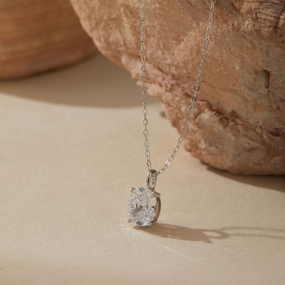 Museori Sterling Silver 2ct Oval Solitaire Pendant Necklace - Picture 2 of 4